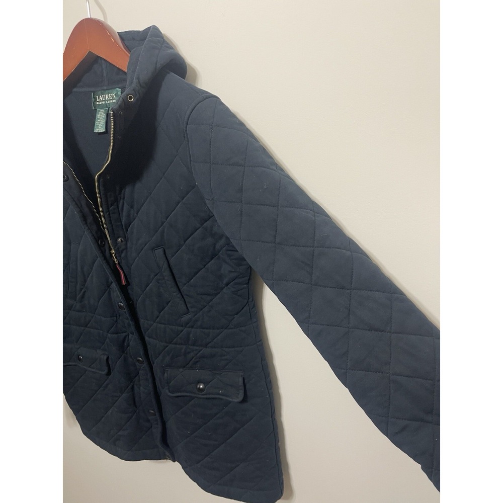 Lauren Ralph Lauren Women's Quilted Zip Heavy W Hooded Cotton Jacket Large Black - Picture 4 of 9